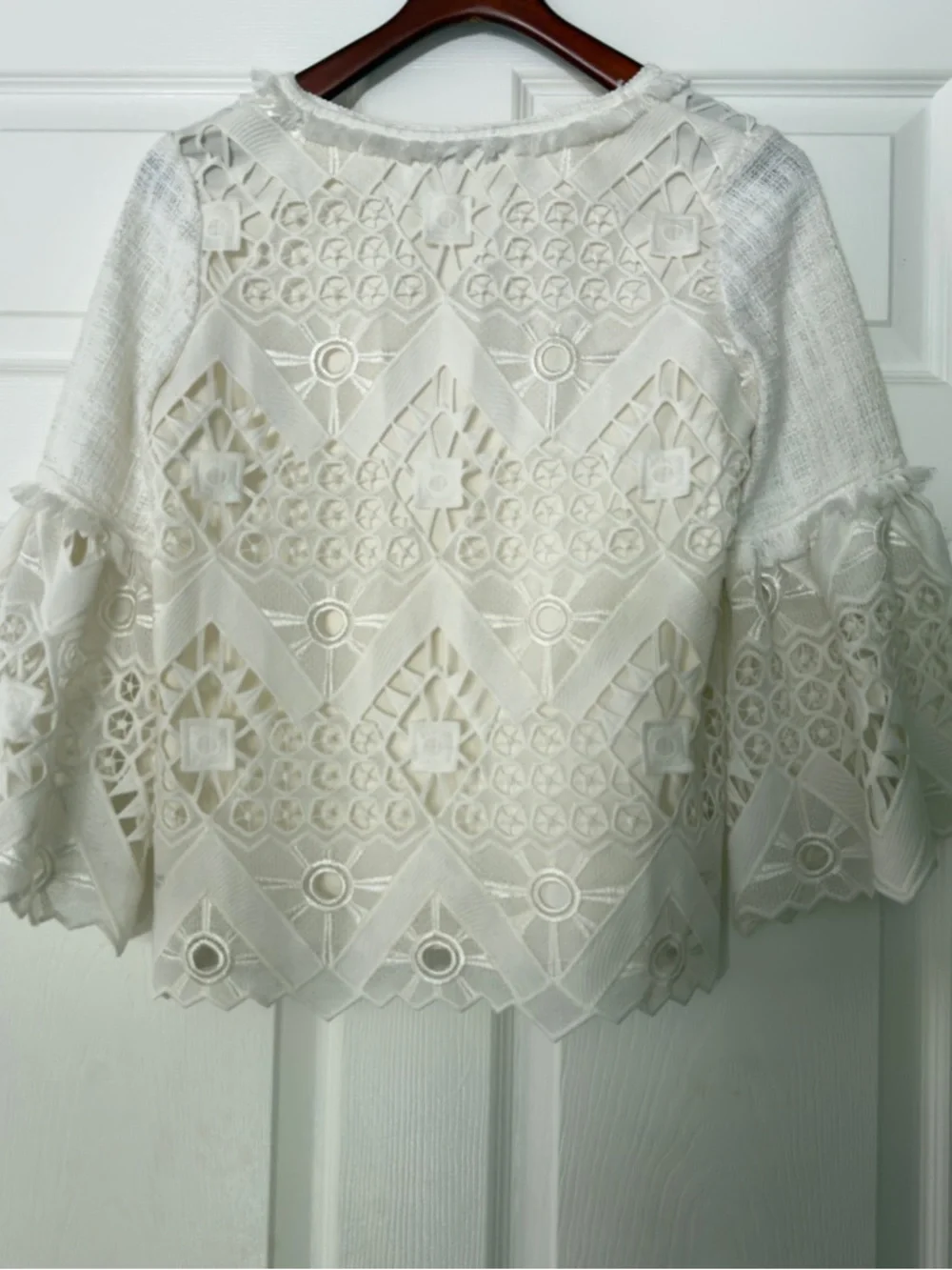 Alexis Cream Floral Lace V-Neck Bell Sleeve Top
